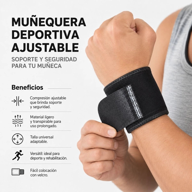MUÑEQUERA DE NEOPRENO AJUSTABLE SOPORTE DEPORTIVO GYM - 2