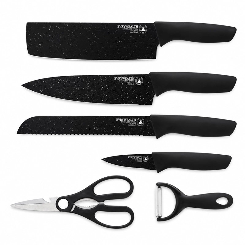 JUEGO 4 CUCHILLOS ONDULADOS TIJERA PELADOR COCINA 6 PIEZAS - 1