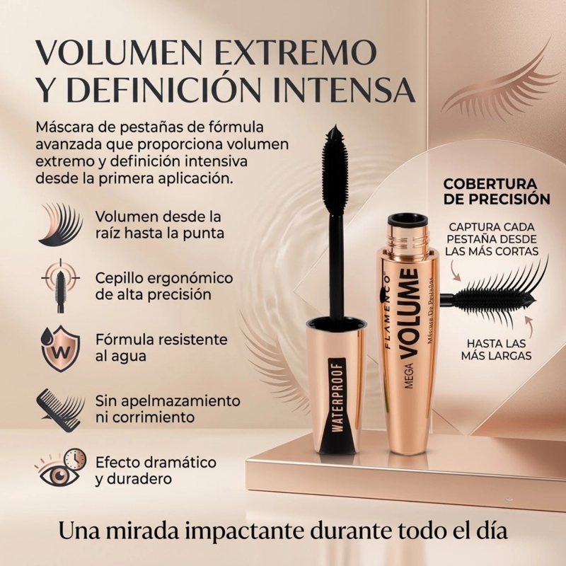 MASCARA DE PESTAÑAS FLAMENCO MEGA VOLUMEN WATERPROOF M02 - 3