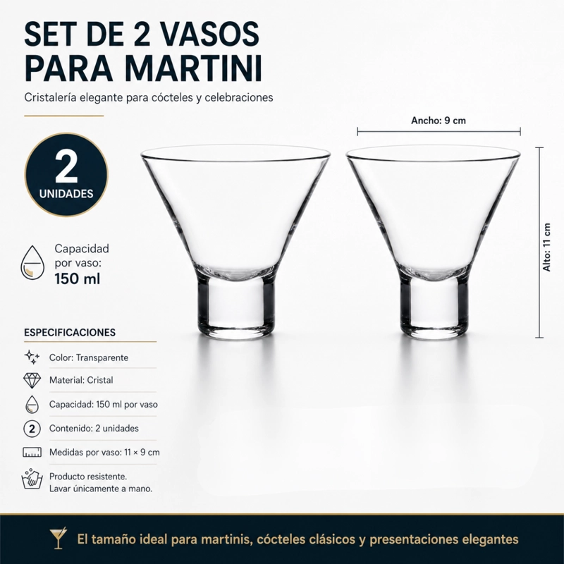 PACK 2 VASOS PARA MARTINI CRISTAL MARTINI SERVE COCTELERIA - 4