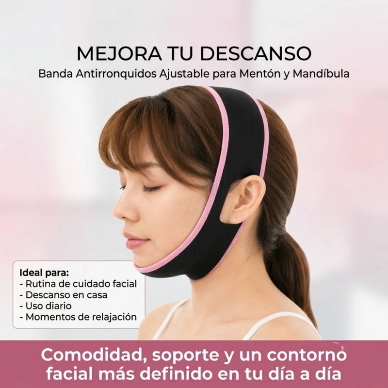BANDA ANTIRONQUIDOS MENTONERA AJUSTABLE COLOR ROSA - 5