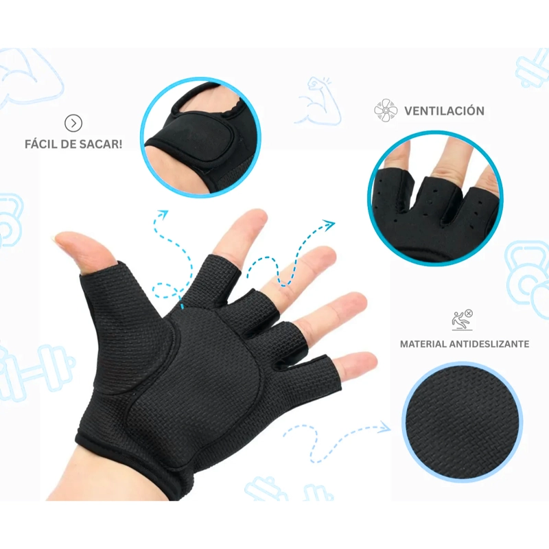 GUANTES DEPORTIVOS EJERCICIO CROSSFIT SIN DEDOS UNISEX - 4