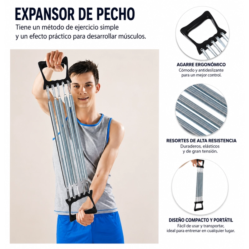 EJERCITADOR DE PECHO CHEST PULL 5 RESORTES ACERO - 3