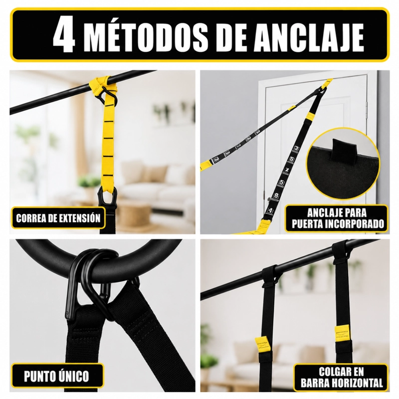 KIT ENTRENAMIENTO SUSPENSION CUERDA TRX GIMNASIO CASA - 4