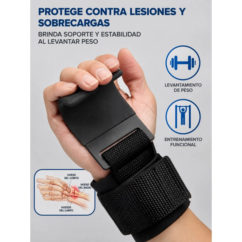 GANCHOS PARA LEVANTAMIENTO PESAS GYM CROSSFIT REFORZADOS - 3