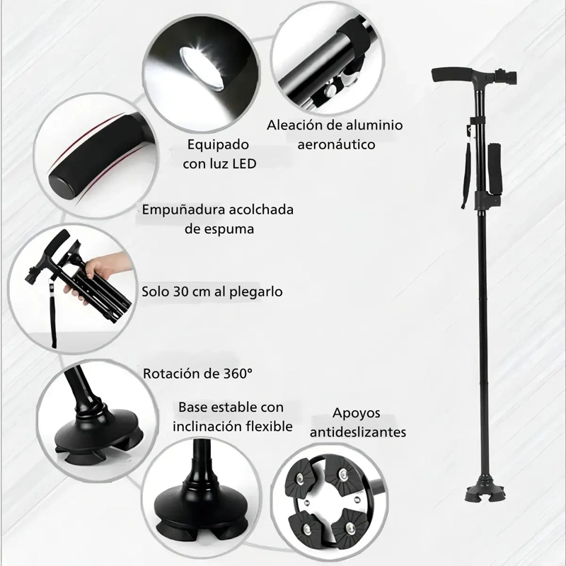 BASTON ORTOPE DICO PLEGABLE CON LUZ LED Y BASE PIVOTANTE - 4