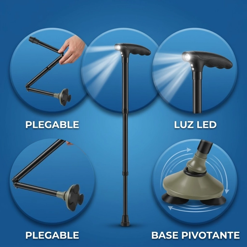 BASTON ORTOPE DICO PLEGABLE CON LUZ LED Y BASE PIVOTANTE - 6