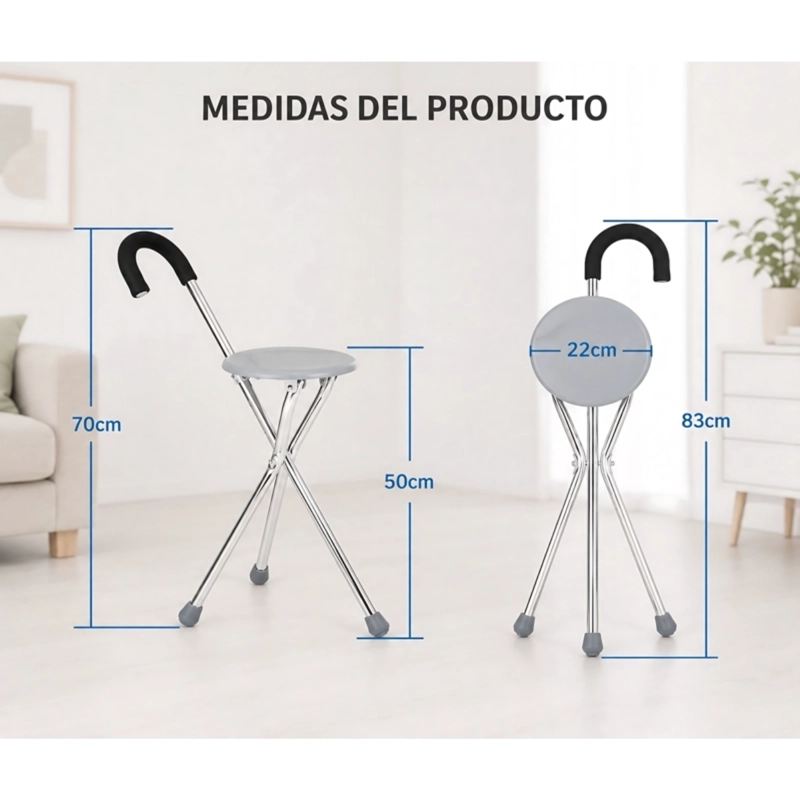 BASTON CON ASIENTO PLEGABLE SILLA ORTOPE DICA ADULTO MAYOR - 2