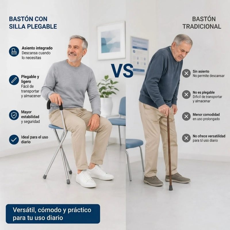 BASTON CON ASIENTO PLEGABLE SILLA ORTOPE DICA ADULTO MAYOR - 5