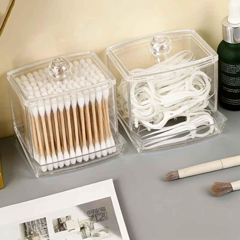 PACK 3 ORGANIZADORES ACRILICO CON TAPA COTONETES ALGODON - 6