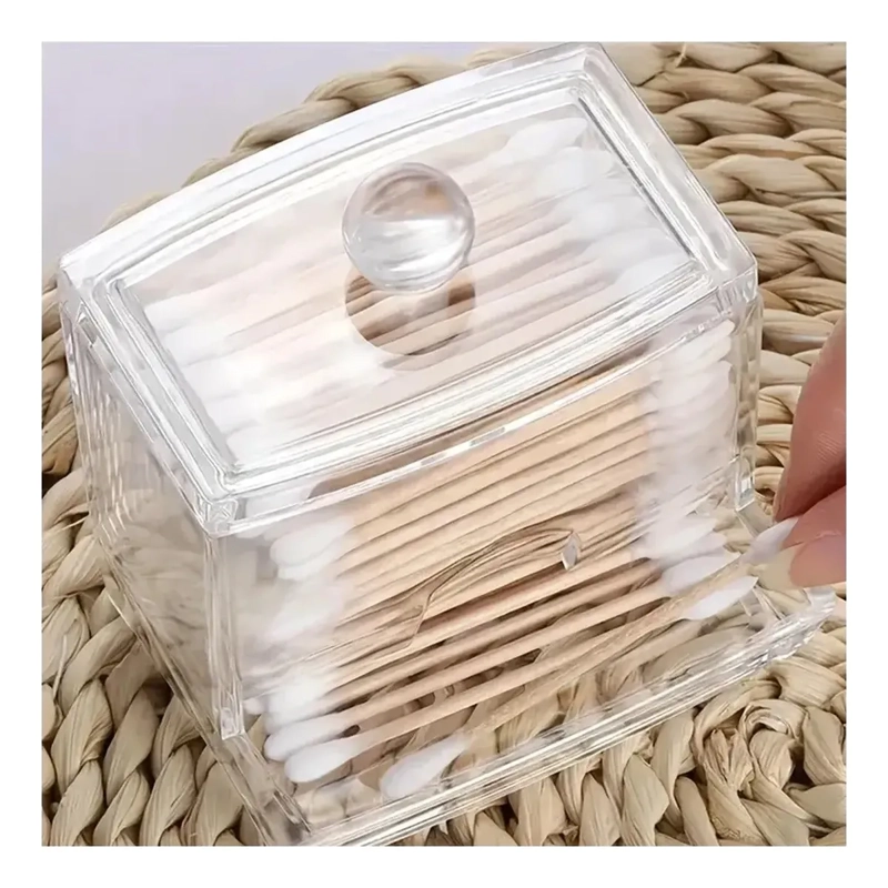 ORGANIZADOR ACRILICO TRANSPARENTE CON TAPA COTONETES ALGODON - 4