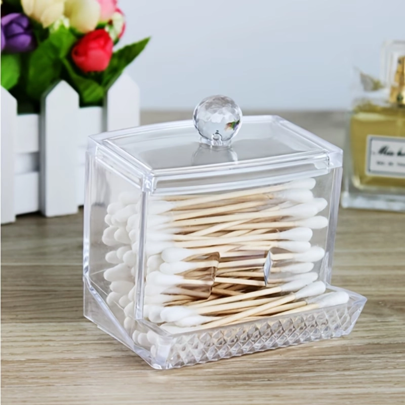 ORGANIZADOR ACRILICO TRANSPARENTE CON TAPA COTONETES ALGODON - 5