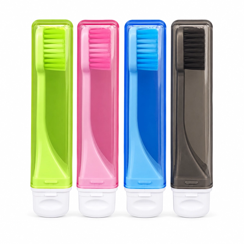 SET 4 CEPILLOS DE DIENTES PORTATILES VIAJE ESTUCHE PROTECTOR - 1