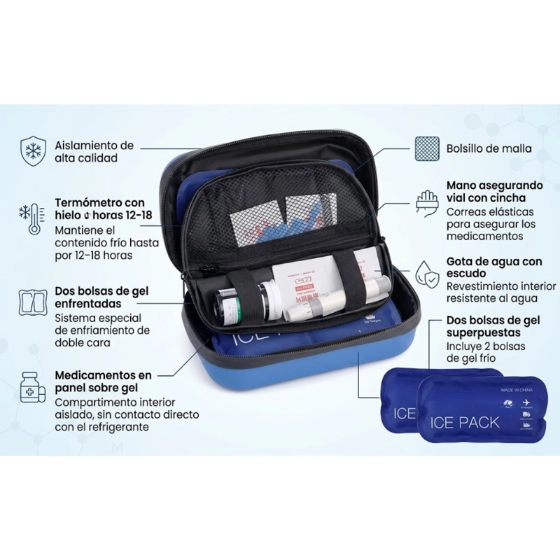 BOLSO TE RMICO PORTATIL CON GEL FRIO PARA INSULINA MEDICINAS - 3