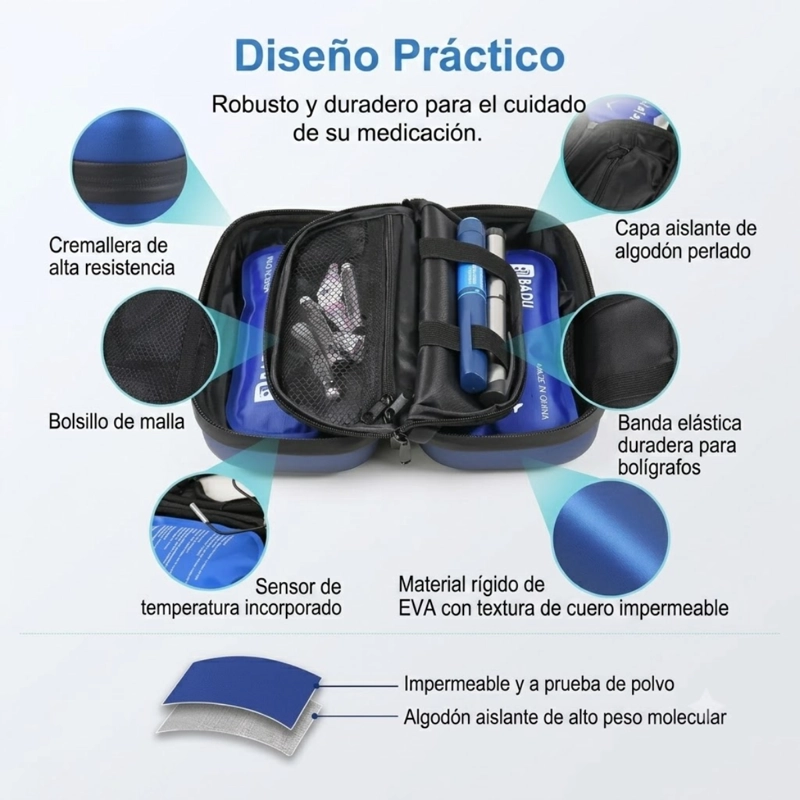 BOLSO TE RMICO PORTATIL CON GEL FRIO PARA INSULINA MEDICINAS - 5