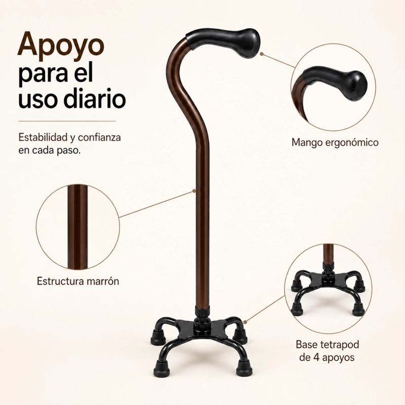 BASTON ORTOPE DICO DE 4 APOYOS BASE TETRAPOD MARRON - 5