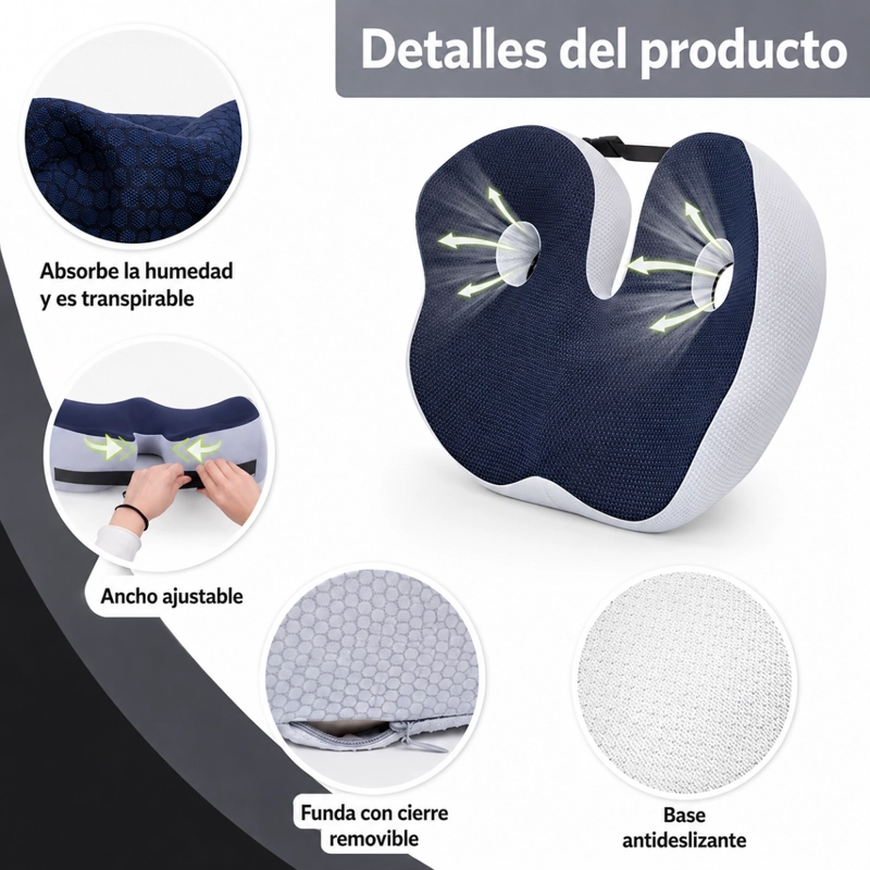 COJIN ORTOPE DICO ERGONOMICO ASIENTO CON MEMORIA Y ORIFICIO - 4