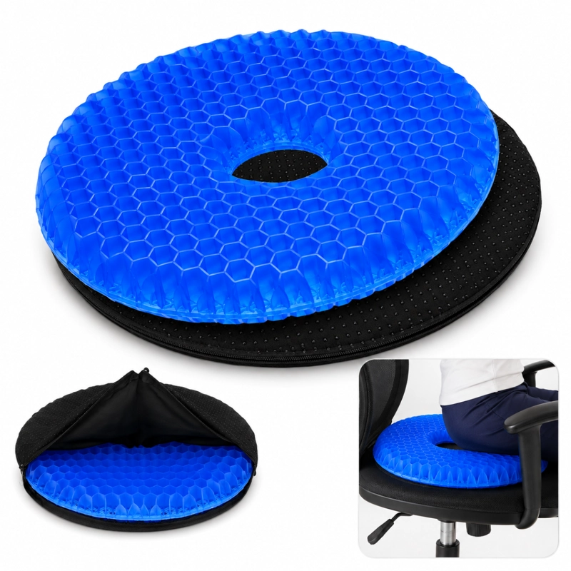 COJIN REDONDO DE GEL ANTIESCARAS PARA ASIENTO CON FUNDA - 1