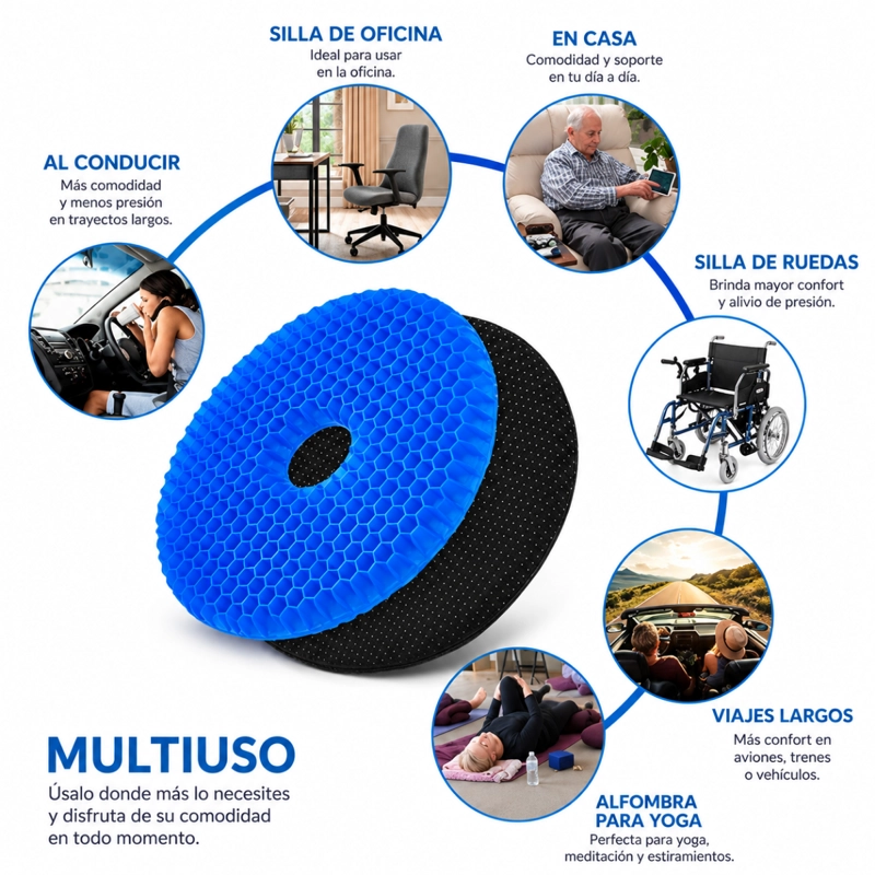 COJIN REDONDO DE GEL ANTIESCARAS PARA ASIENTO CON FUNDA - 2