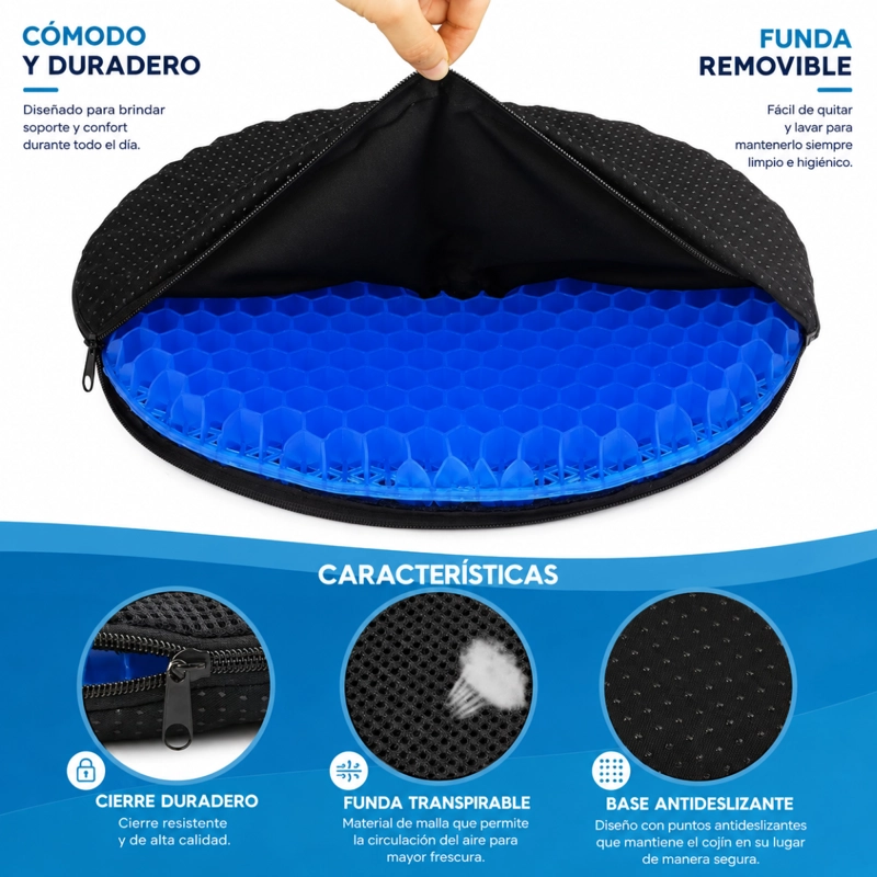 COJIN REDONDO DE GEL ANTIESCARAS PARA ASIENTO CON FUNDA - 4