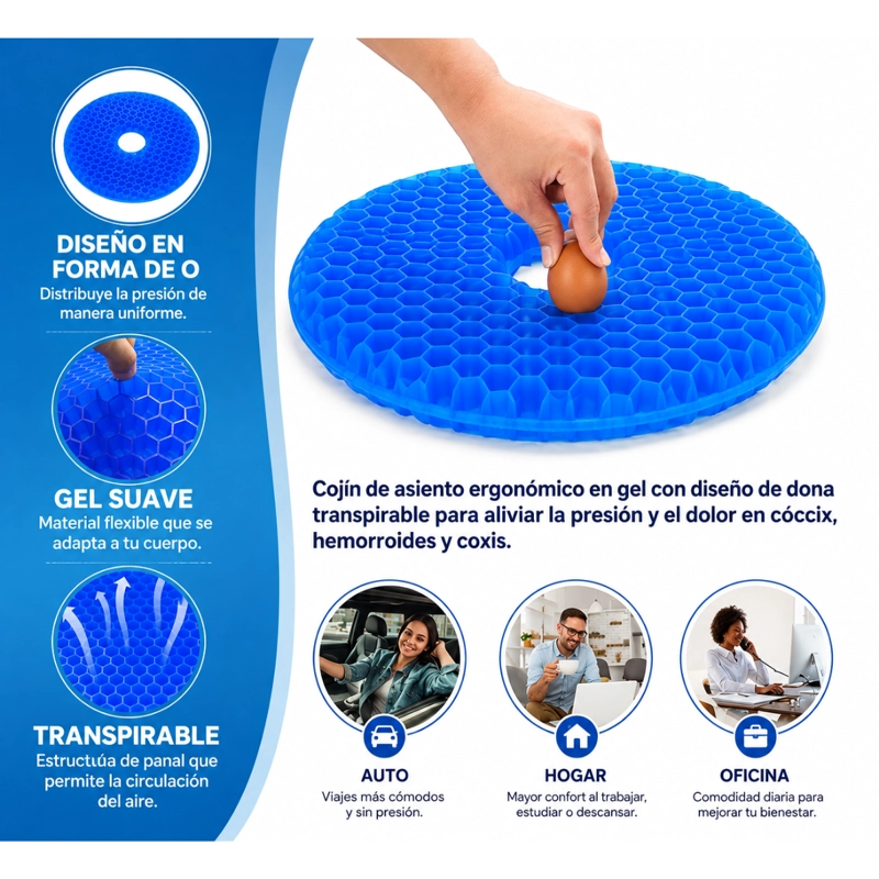 COJIN REDONDO DE GEL ANTIESCARAS PARA ASIENTO CON FUNDA - 5