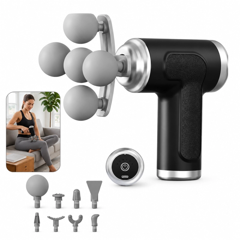 PISTOLA MASAJE MUSCULAR FASCIAL 6 VELOCIDADES 10 CABEZALES - 1