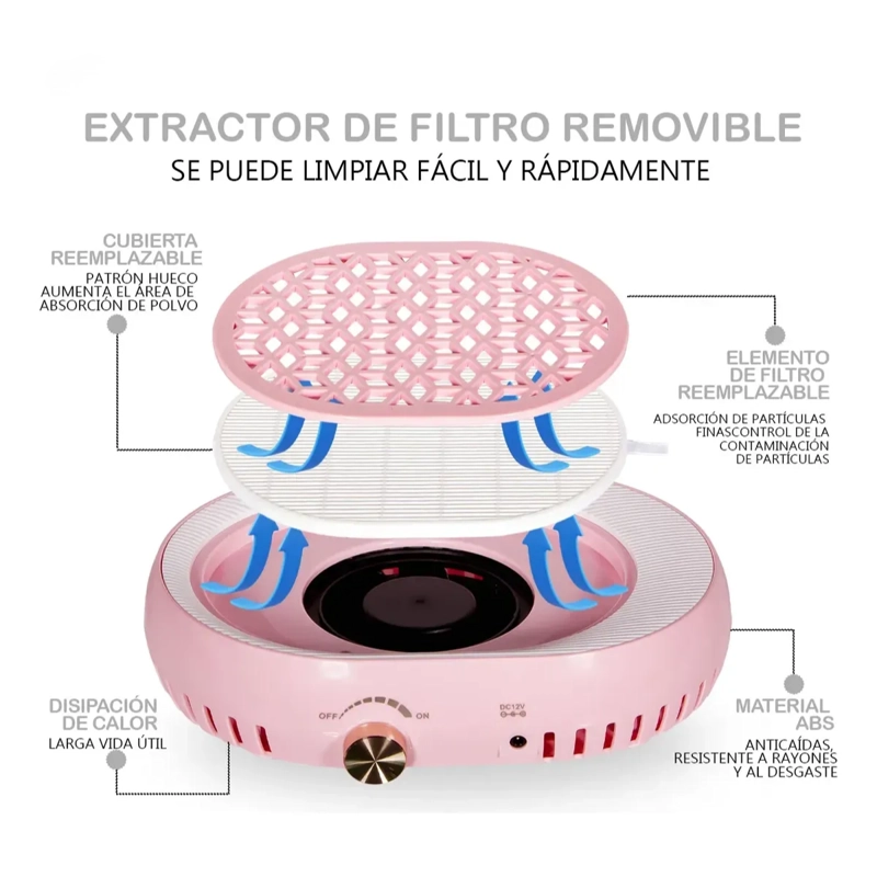 COLECTOR ASPIRADOR DE POLVO UÑAS 100W MANICURE PROFESIONAL - 6