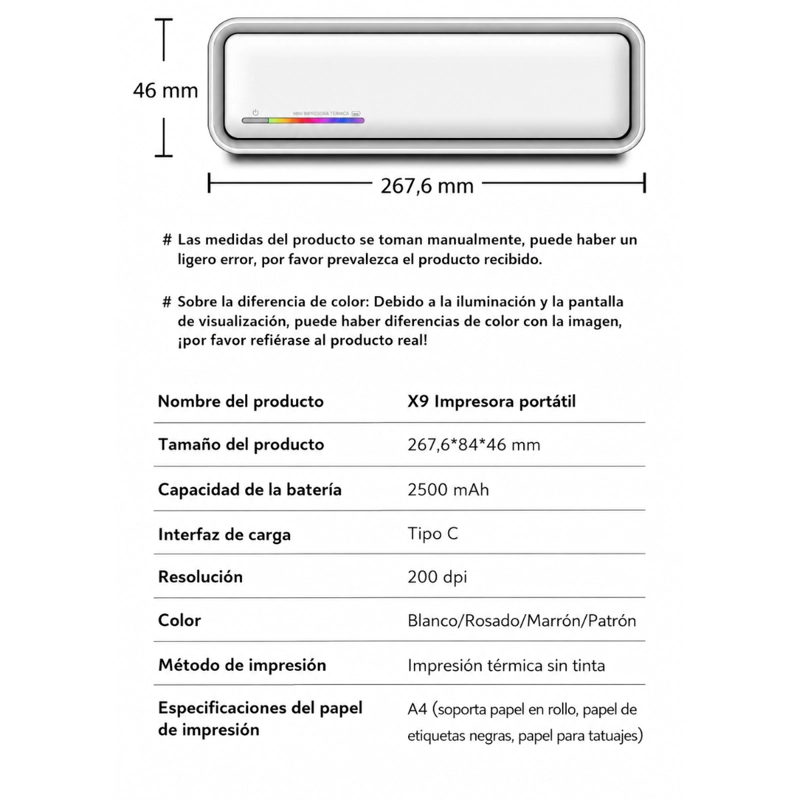 MINI IMPRESORA PORTATIL TE RMICA X9 INALAMBRICA - 7