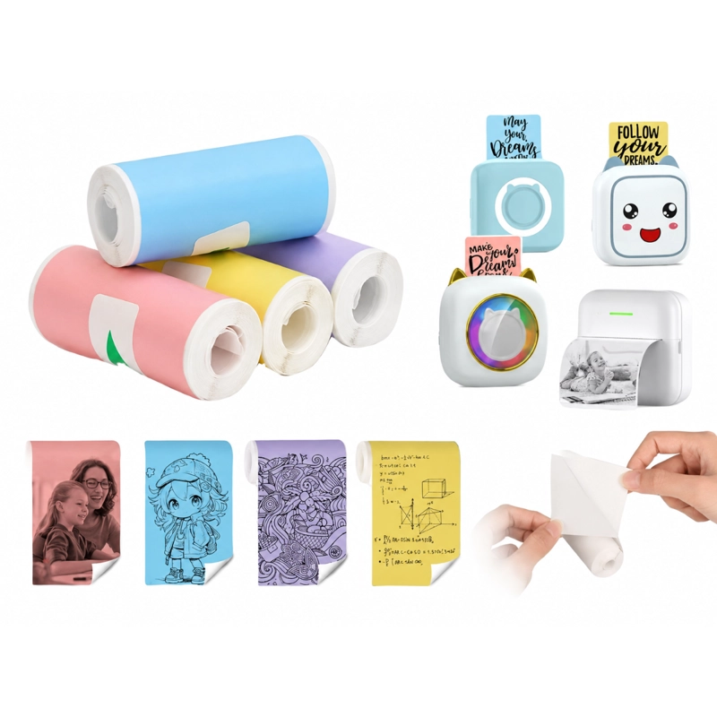 PACK 9 ROLLOS PAPEL ADHESIVO MINI IMPRESORA PORTATIL COLORES - 3