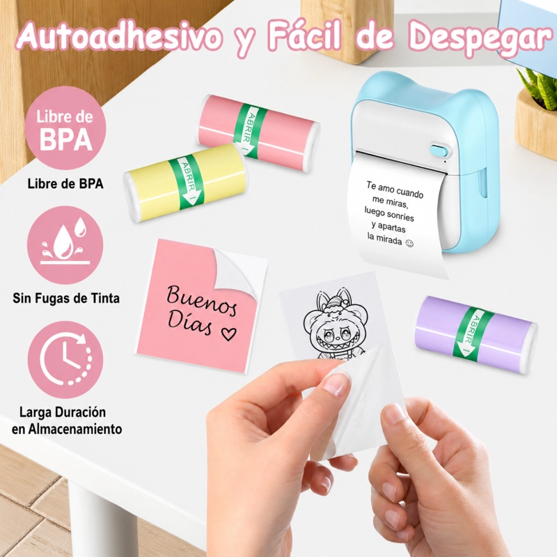 PACK 9 ROLLOS PAPEL ADHESIVO MINI IMPRESORA PORTATIL COLORES - 6