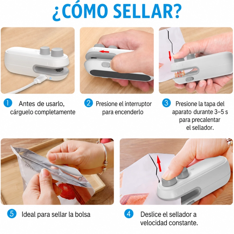 SELLADORA DE BOLSAS PORTATIL MINI SELLADOR DE ALIMENTOS - 2
