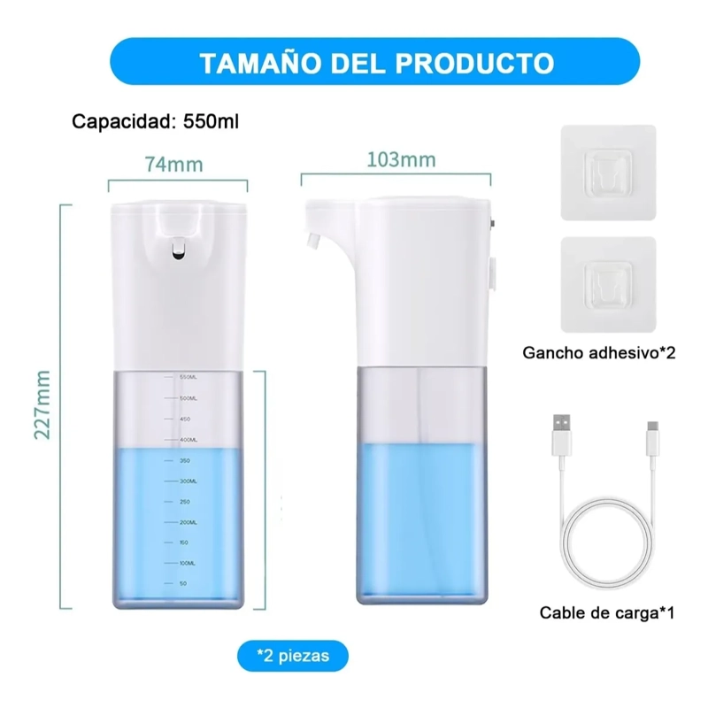DISPENSADOR DE JABON AUTOMATICO RECARGABLE SENSOR ESPUMA - 2