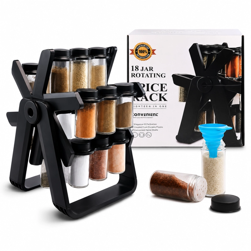 RACK ESPECIERO GIRATORIO 18 FRASCOS VIDRIO COCINA MODERNO - 1