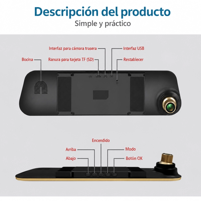 ESPEJO RETROVISOR CON CAMARA DVR FULL HD GRABACION AUTO - 4