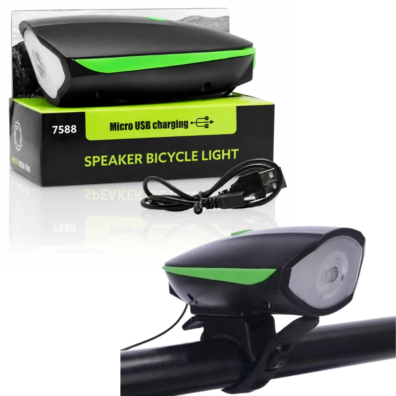 LUZ BICICLETA CON BOCINA RECARGABLE USB ALTA POTENCIA 7588 - 1
