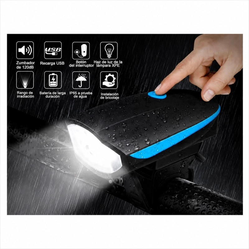 LUZ BICICLETA CON BOCINA RECARGABLE USB ALTA POTENCIA 7588 - 3