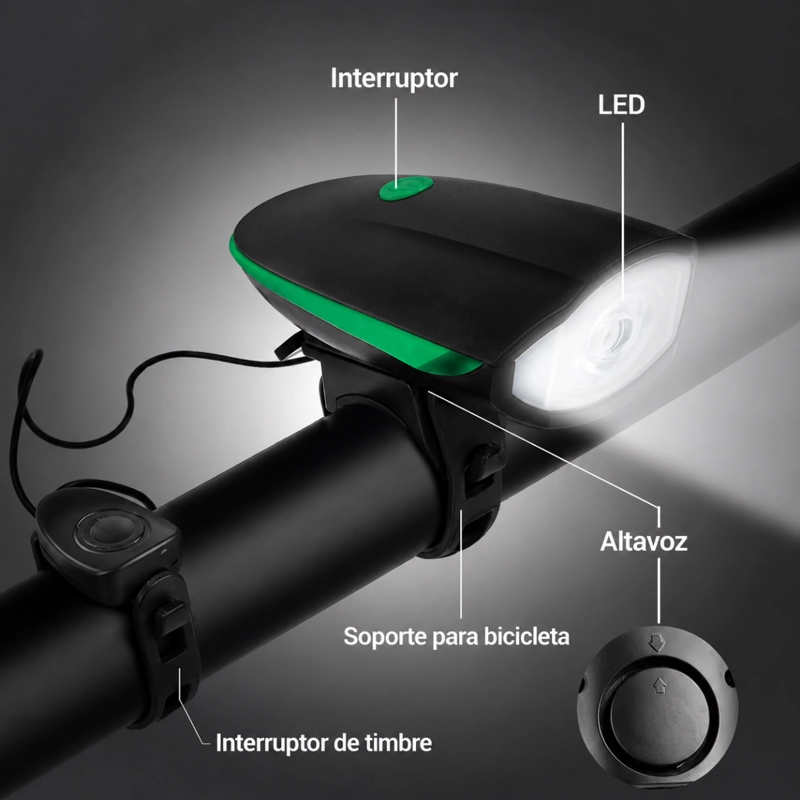 LUZ BICICLETA CON BOCINA RECARGABLE USB ALTA POTENCIA 7588 - 4