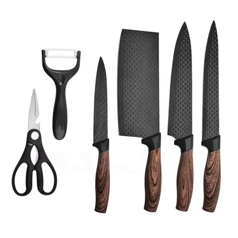 JUEGO DE 4 CUCHILLOS COCINA CON TIJERA Y PELADOR NEGRO - 2