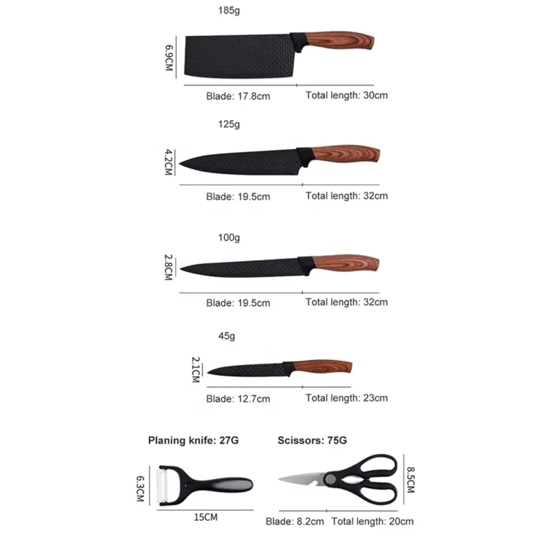 JUEGO DE 4 CUCHILLOS COCINA CON TIJERA Y PELADOR NEGRO - 3