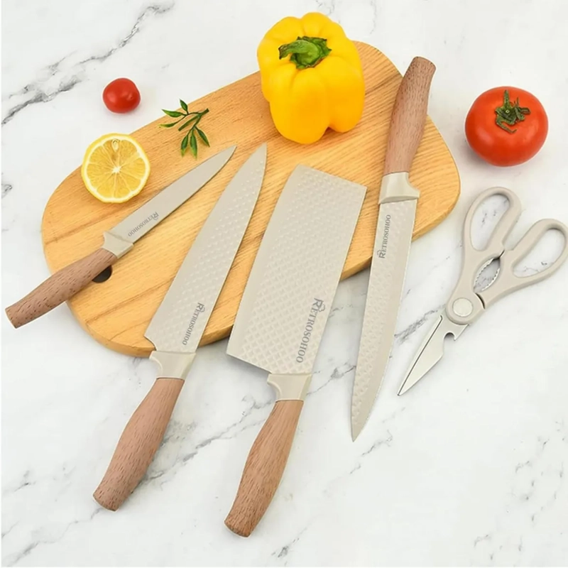 SET DE 4 CUCHILLOS COCINA TIJERA PELADOR BEIGE ANTIADHERENTE - 2