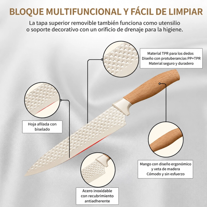 SET DE 4 CUCHILLOS COCINA TIJERA PELADOR BEIGE ANTIADHERENTE - 3