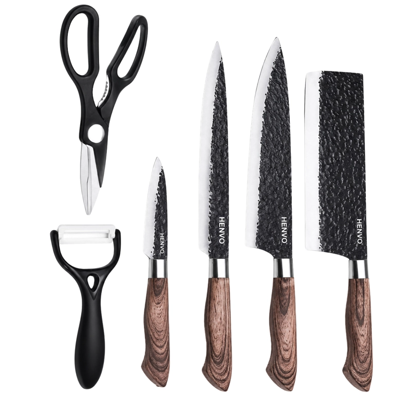 SET 4 CUCHILLOS COCINA TIJERA Y PELADOR NEGRO ANTIADHERENTE - 1