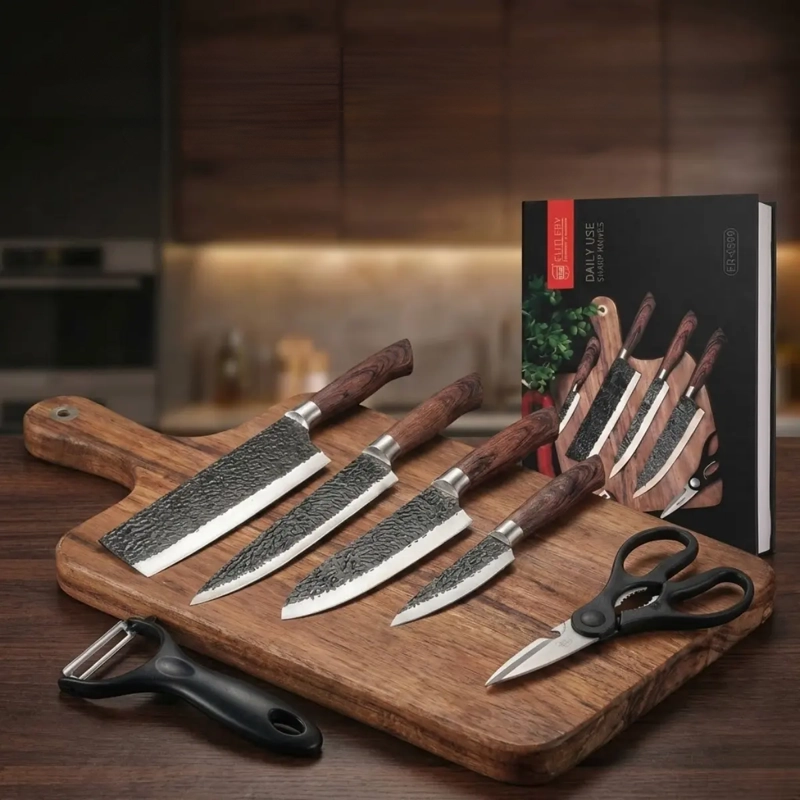 SET 4 CUCHILLOS COCINA TIJERA Y PELADOR NEGRO ANTIADHERENTE - 4