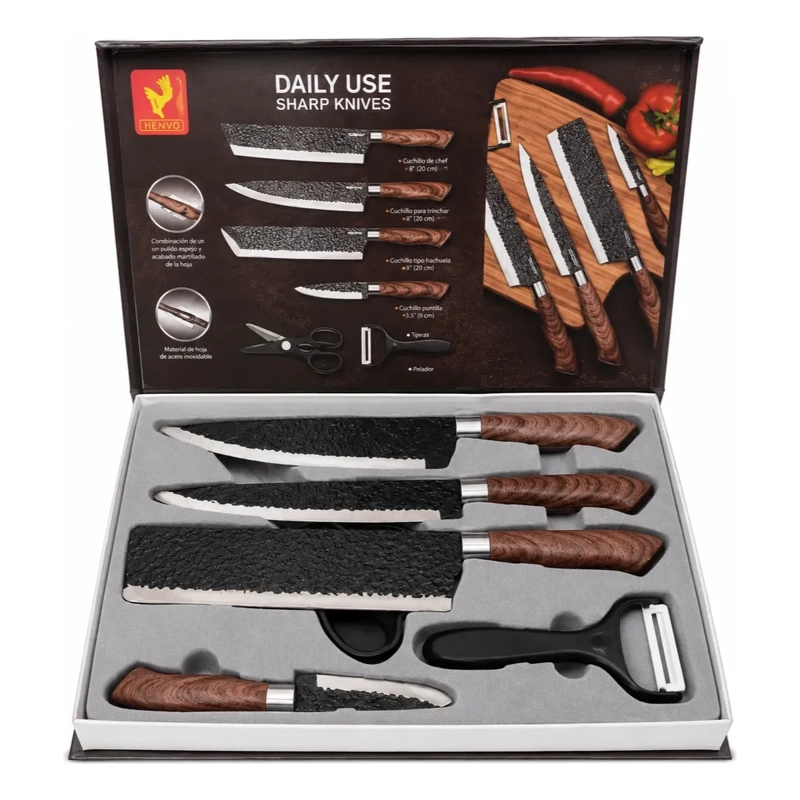 SET 4 CUCHILLOS COCINA TIJERA Y PELADOR NEGRO ANTIADHERENTE - 5