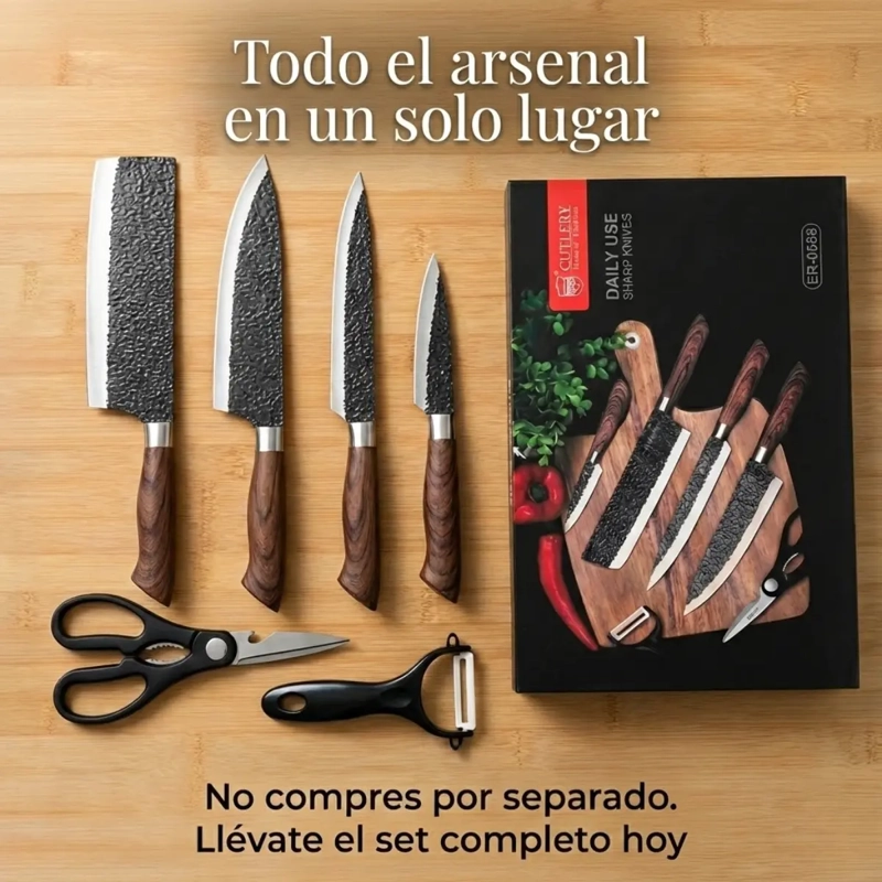 SET 4 CUCHILLOS COCINA TIJERA Y PELADOR NEGRO ANTIADHERENTE - 6
