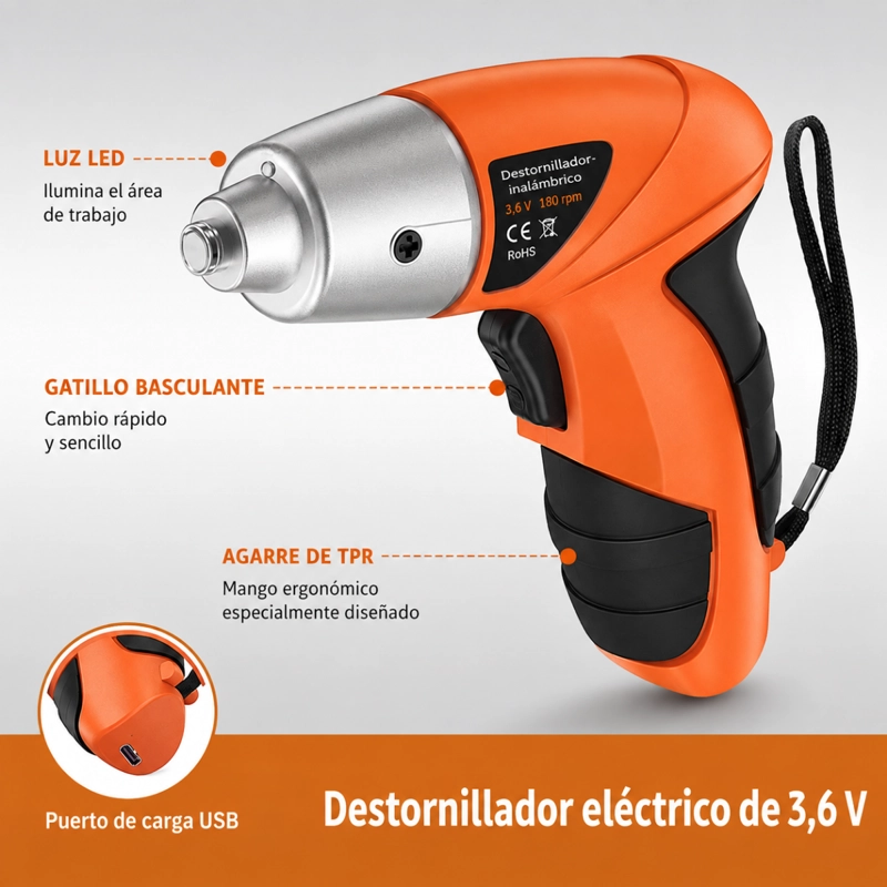 DESTORNILLADOR INALAMBRICO RECARGABLE CON SET DE PUNTAS - 2
