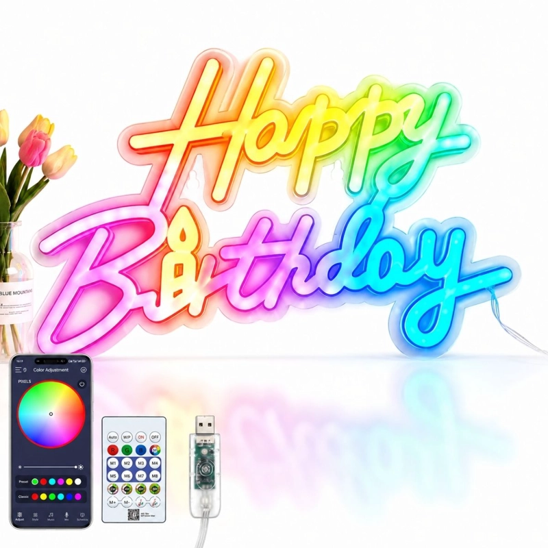 LETRERO NEON LED HAPPY BIRTHDAY USB CON CONTROL Y APP - 1