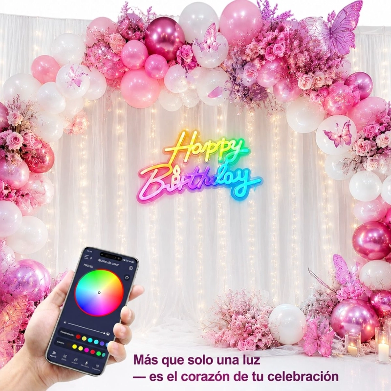 LETRERO NEON LED HAPPY BIRTHDAY USB CON CONTROL Y APP - 2