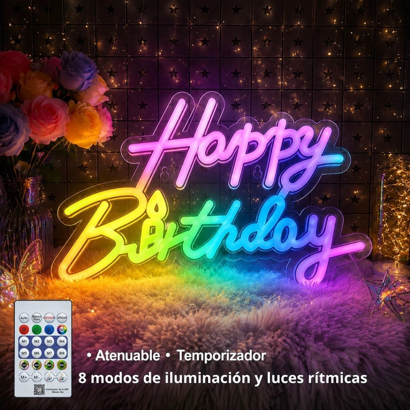 LETRERO NEON LED HAPPY BIRTHDAY USB CON CONTROL Y APP - 5