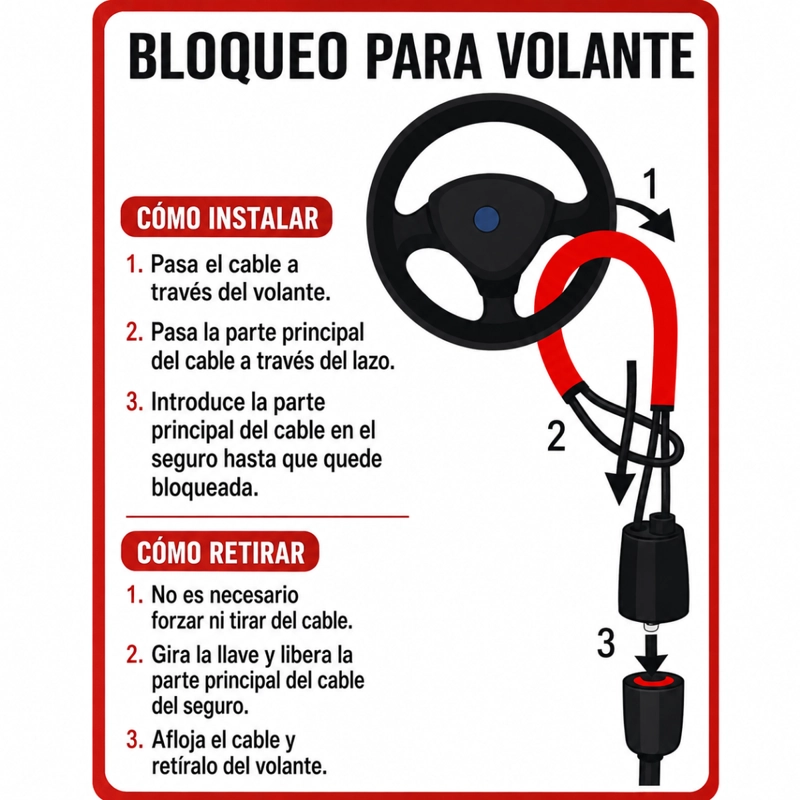 TRABA DE SEGURIDAD ANTIRROBO PARA VOLANTE DE AUTO - 4